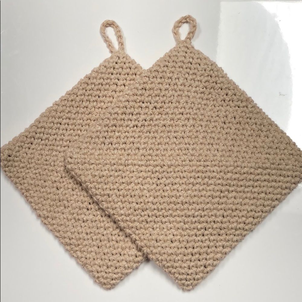 Cotton handmade potholders set of 2 oatmeal color